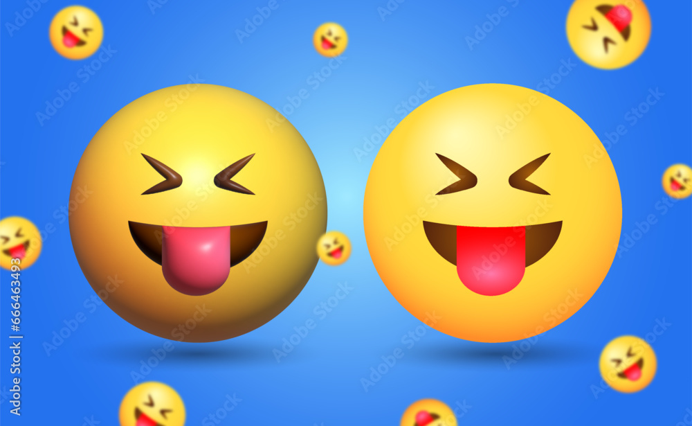 2D and 3D Vector Face With Stuckout Tongue and Squinting Eyes Emoji Illustration 2D and 3D Vector Face With Stuckout Tongue and Squinting Eyes Emoji Illustration