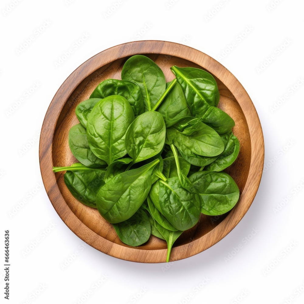 Fresh spinach leaves in bowl on rustic wooden table,Generative Ai Fresh spinach leaves in bowl on rustic wooden table,Generative Ai