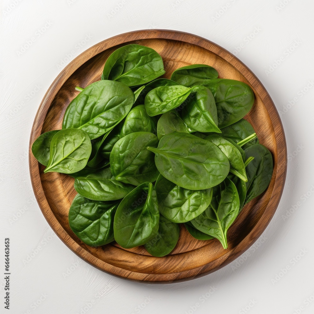 Fresh spinach leaves in bowl on rustic wooden table,Generative Ai Fresh spinach leaves in bowl on rustic wooden table,Generative Ai