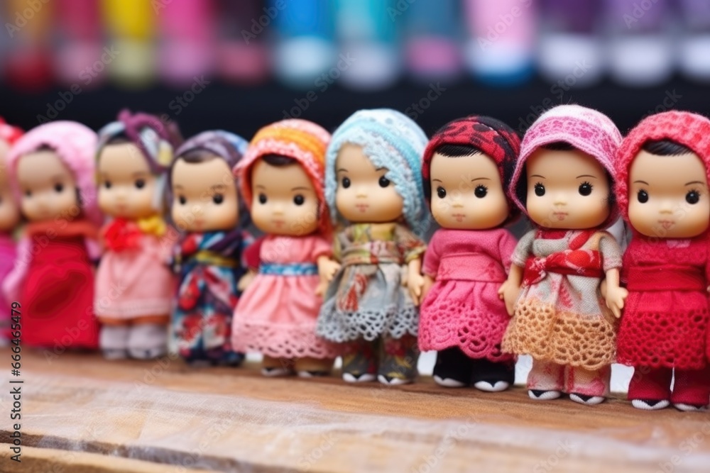 Fototapeta premium vertical shot of finished tiny dolls lined up
