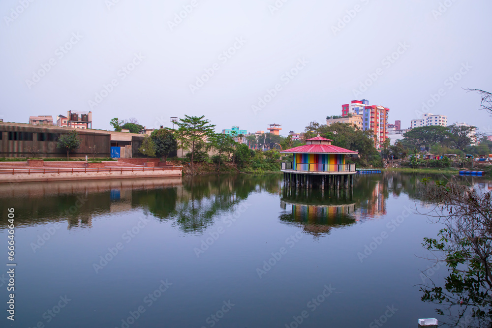 Beautiful Landscape view of Rasel Park Lake in Narayanganj City, Bangladesh
