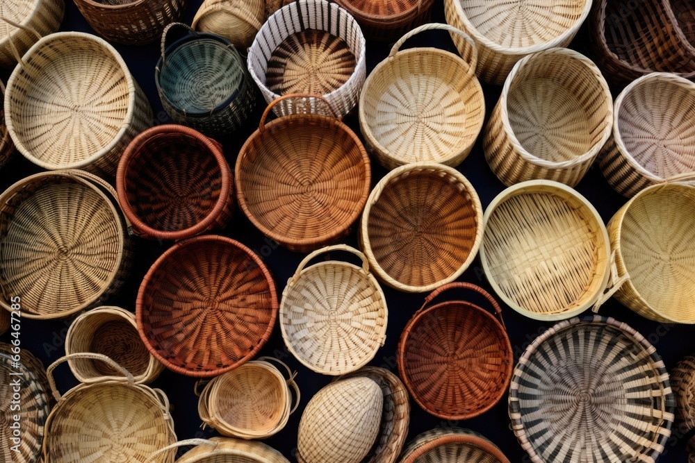 overhead shot of a collection of baskets in different sizes overhead shot of a collection of baskets in different sizes