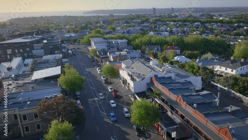 Aerial: Ponsonby road and Williamson Ave intersection, Auckland, New Zealand photo