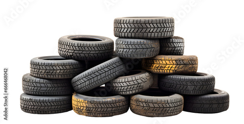 Tires Stacked Up Isolated on white Background