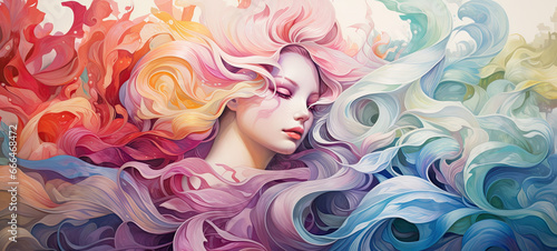 abstract watercolor background with woman