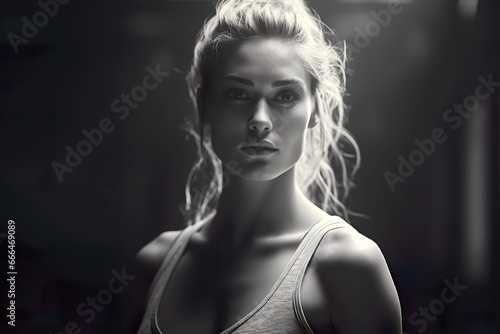 Beautiful woman in the gym closeup portrait