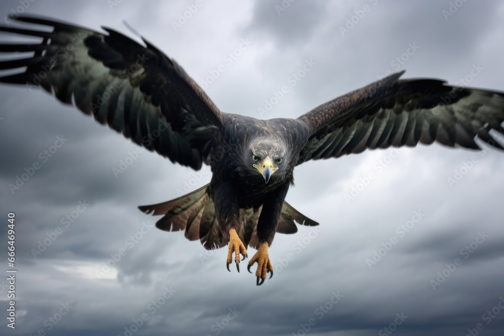 Fototapeta premium falcon diving for prey against a cloudy sky