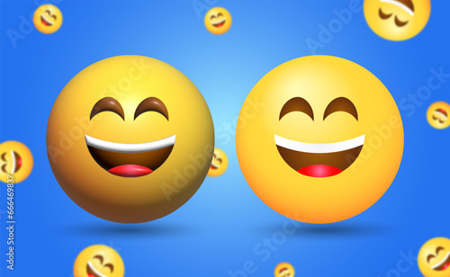2D and 3D Vector Grinning or Smiling Face With Smiling Eyes Emoji Illustration