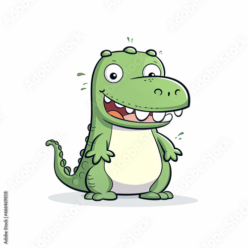 2d cute cartoon crocodile animal, 2d cartoon with sharp outlines on White Background