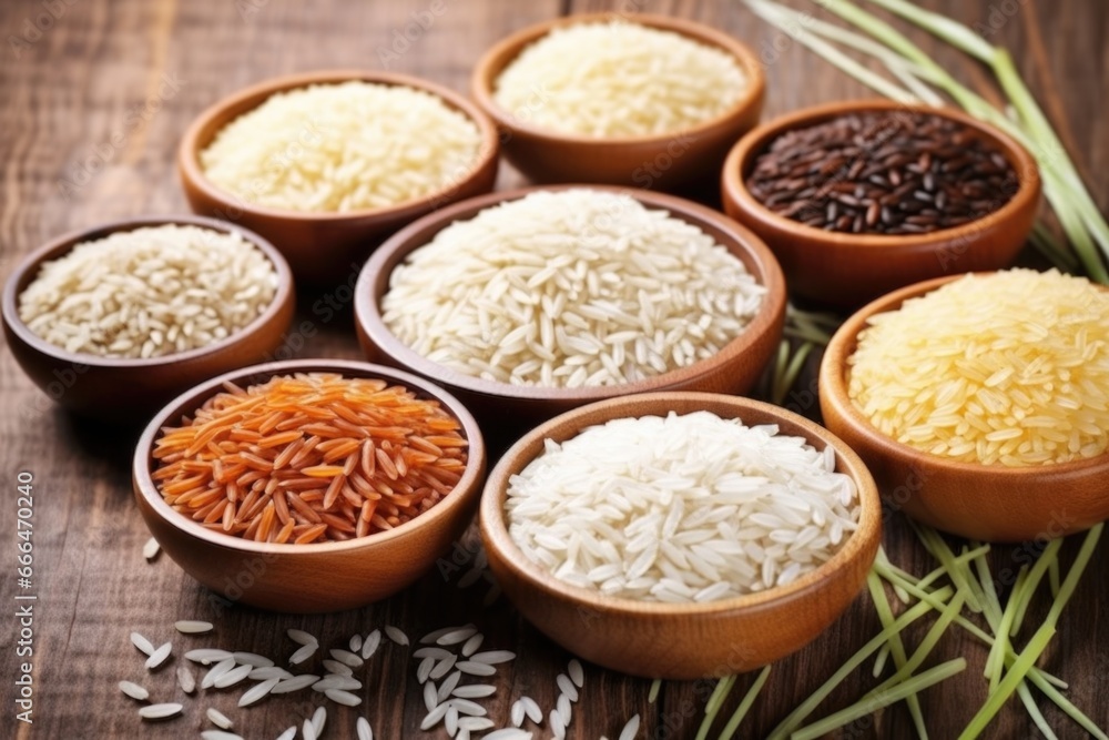 an array of different rice varieties in grain form an array of different rice varieties in grain form