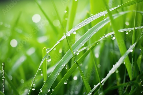 detail of a single rice plant splashed with water droplets