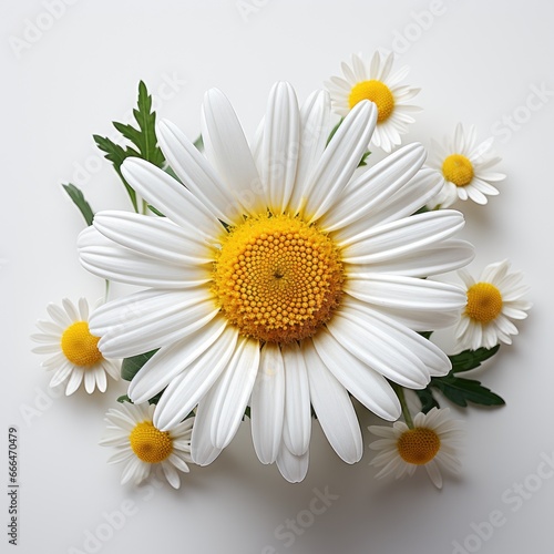 Top View Spring Daisy With Petals  Hd   On White Background 