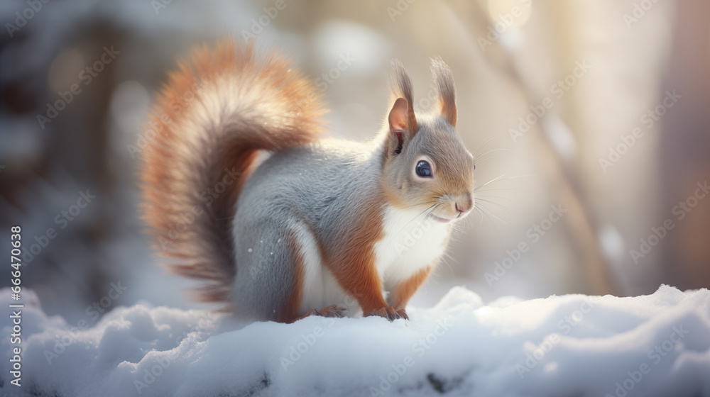 grey squirrel sitting in a snowy winter landscape in winter grey squirrel sitting in a snowy winter landscape in winter