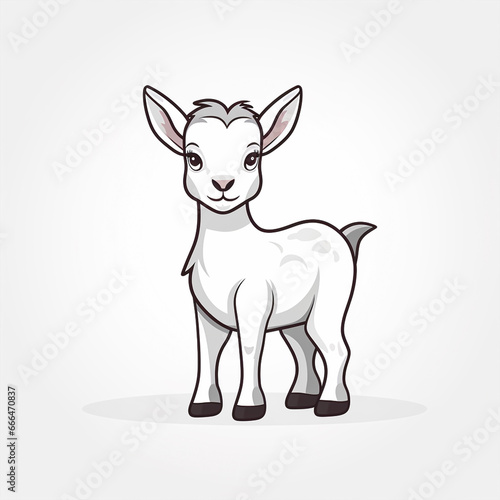 2d cute cartoon goat animal  2d cartoon with sharp outlines on White Background