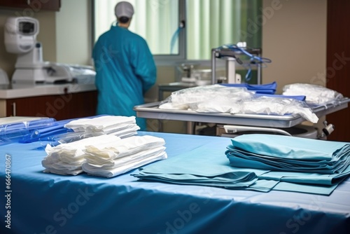 sterile drapes and surgical covering materials on a clean table