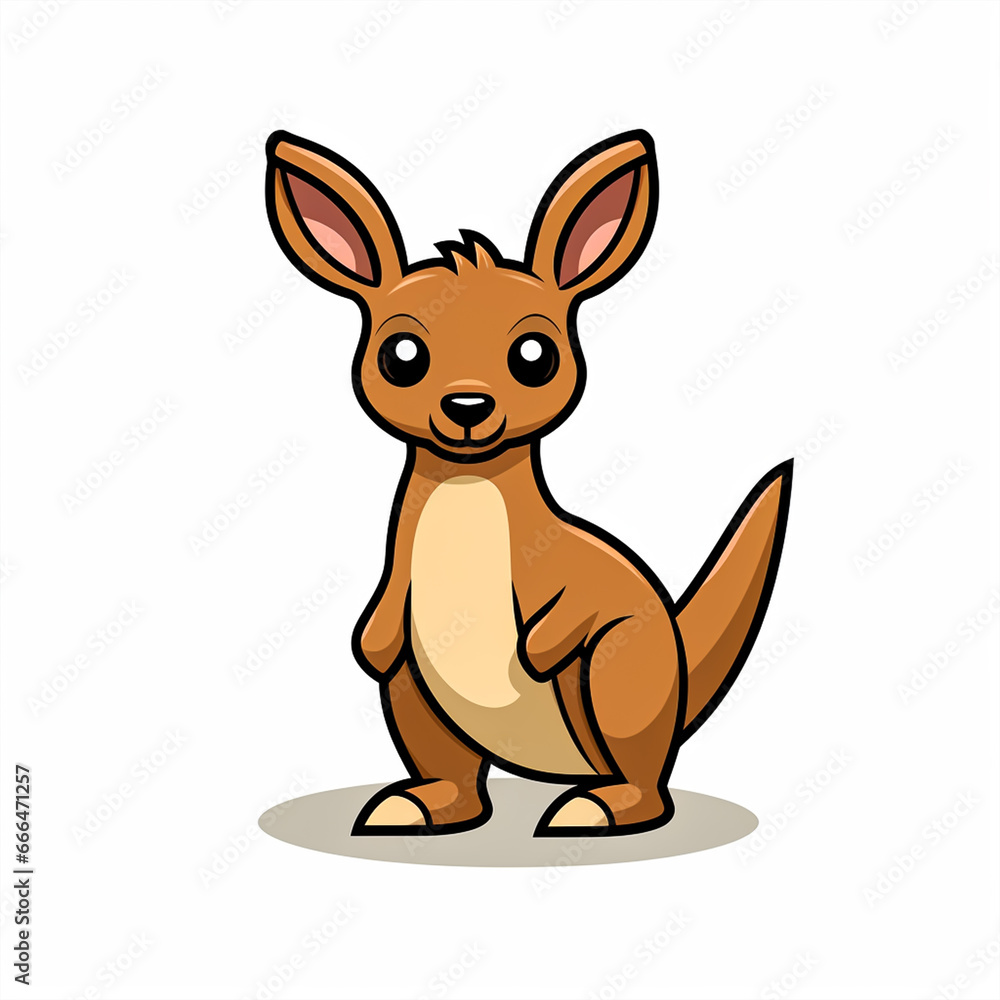 2d cute cartoon kangaroo animal, 2d cartoon with sharp outlines on White Background 2d cute cartoon kangaroo animal, 2d cartoon with sharp outlines on White Background