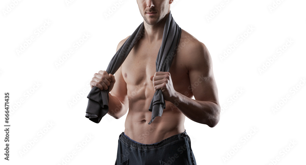 Athletic shirtless man showing off his muscular body