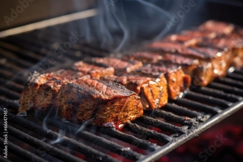 view of seitan steak being flipped on a grill