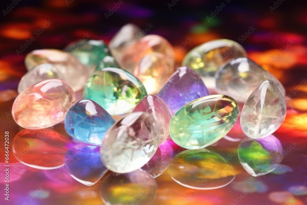 opal jewels arranged in crystal clear water for cleaning opal jewels arranged in crystal clear water for cleaning
