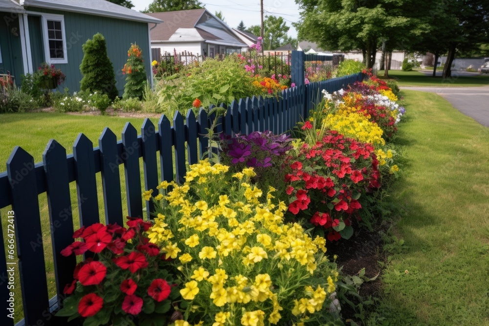 fence separating two different colored flower beds fence separating two different colored flower beds