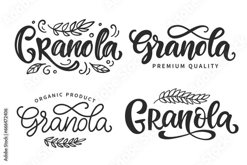 Granola logo set. Muesli Oatmeal lettering design