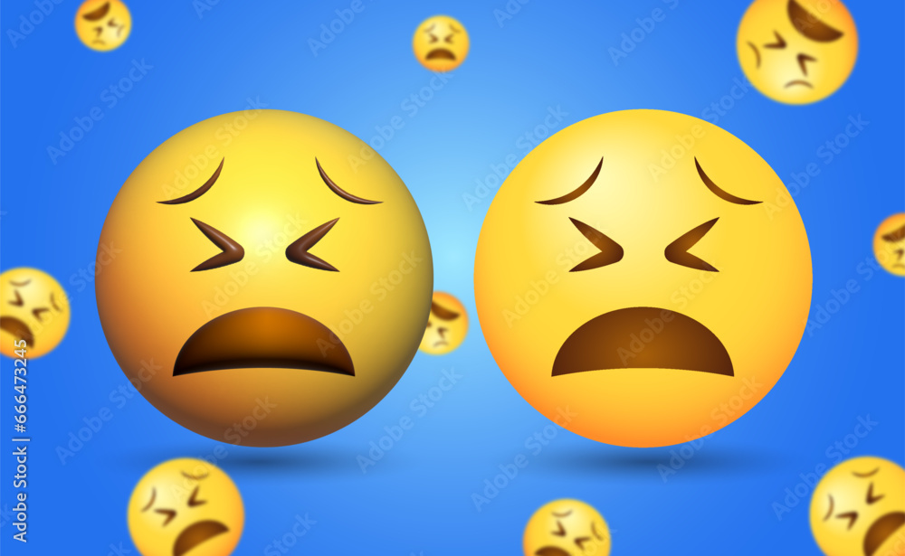Fototapeta premium 2D and 3D Vector Distraught Face Emoji Illustration