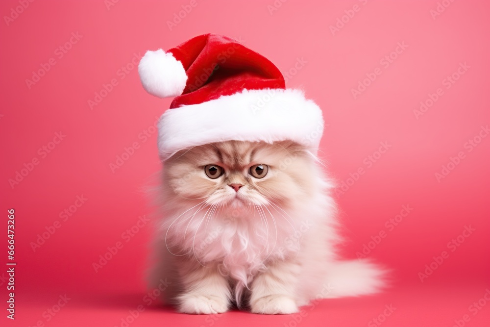 Christmas cute baby kitten in red Santa hat Christmas cute baby kitten in red Santa hat