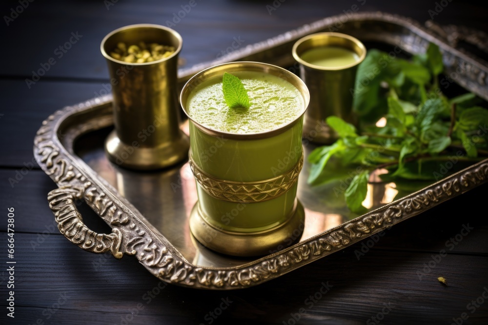 aam panna served in a brass glass