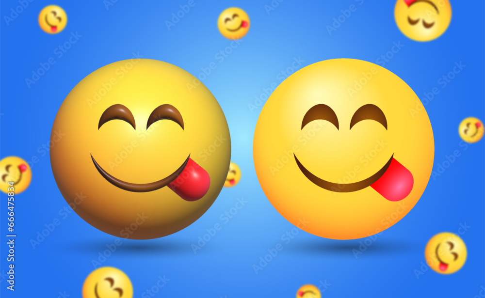 Naklejka premium 2D and 3D Vector Smiling Face Licking Lips Emoji Illustration