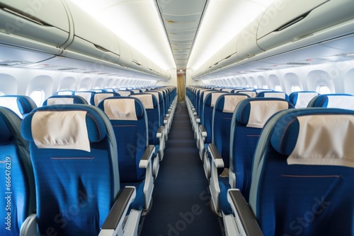 rows of airline seats taken from the aisle