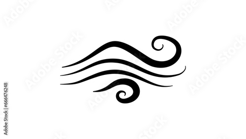 Blowing wind, black isolated silhouette