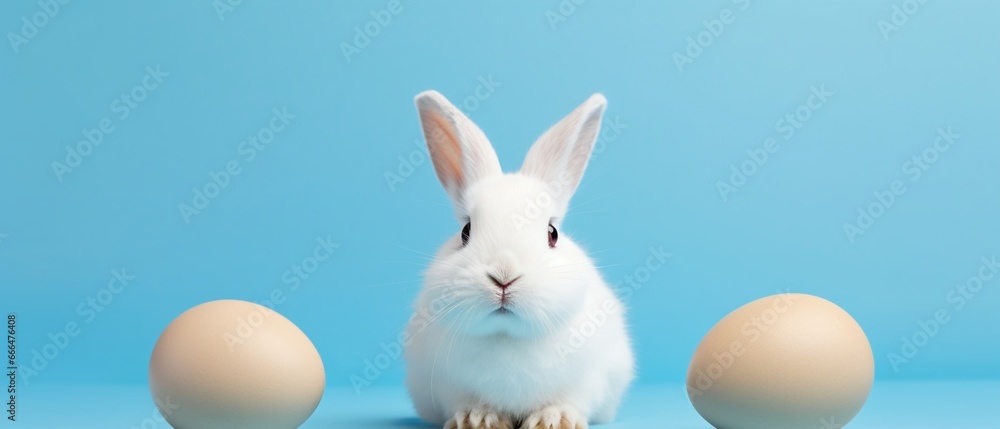 Easter Bunny Delight: A Fluffy Friend on a Blue Background Easter Bunny Delight: A Fluffy Friend on a Blue Background