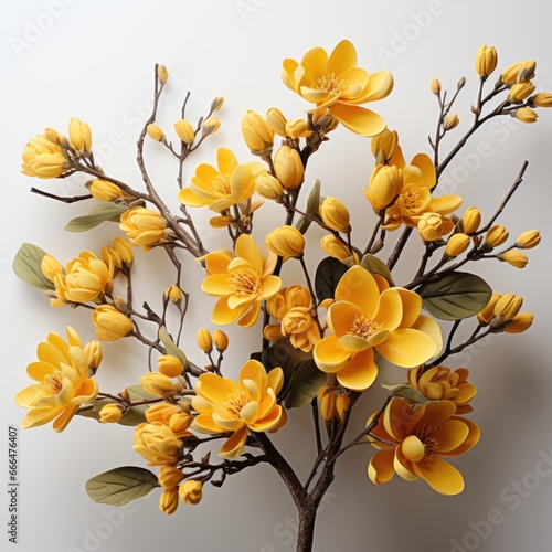 Yellow Flowers Near Twigs   Hd   On White Background 