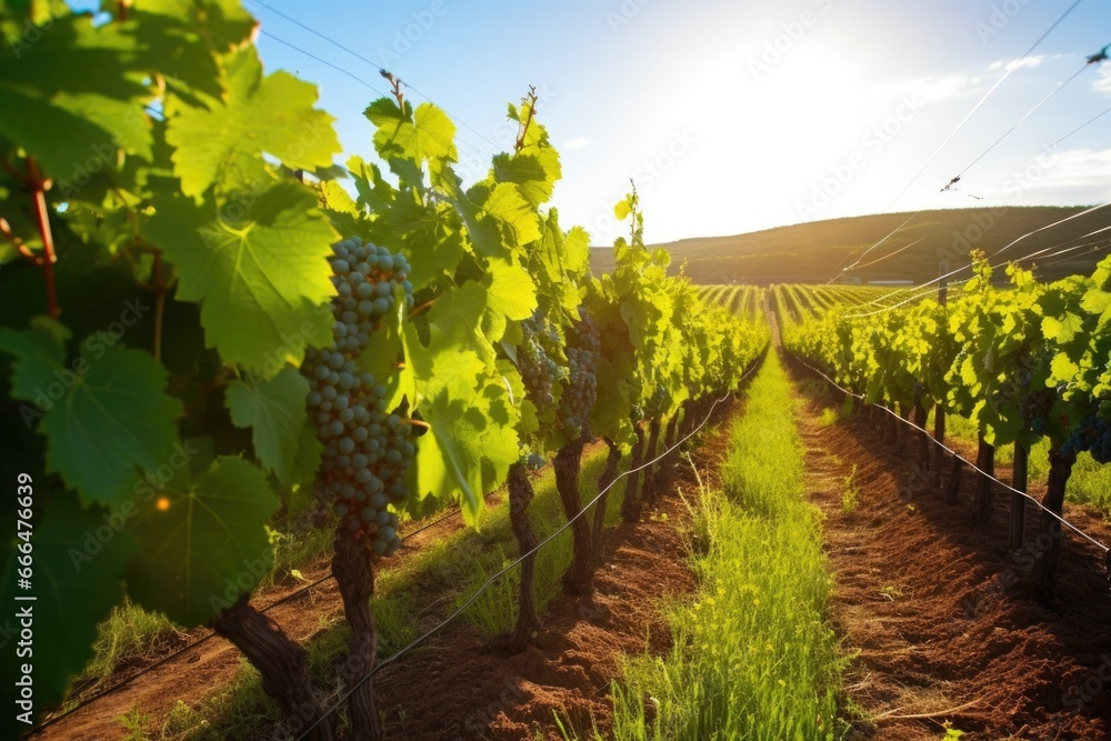 a bountiful grape vineyard in the sunlight