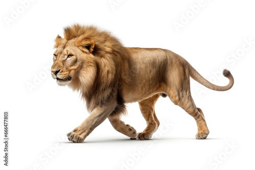 Running lion on white background