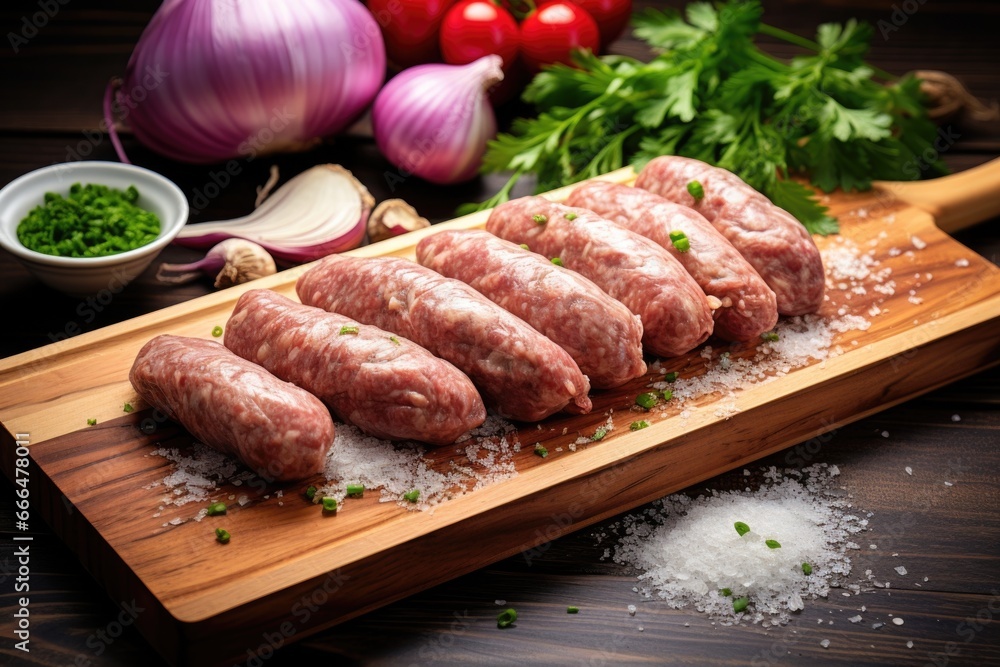 german sausages on a wooden chopping board
