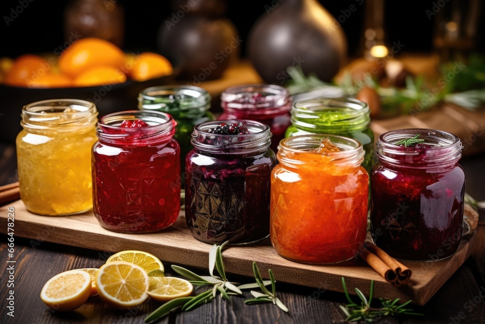 assorted homemade winter solstice preserves in jars assorted homemade winter solstice preserves in jars