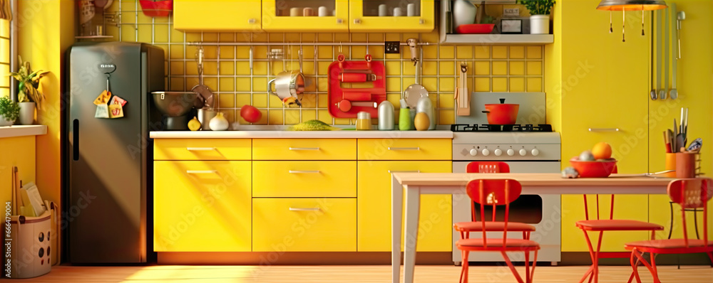 Yellow kitchen modern design inetrior.