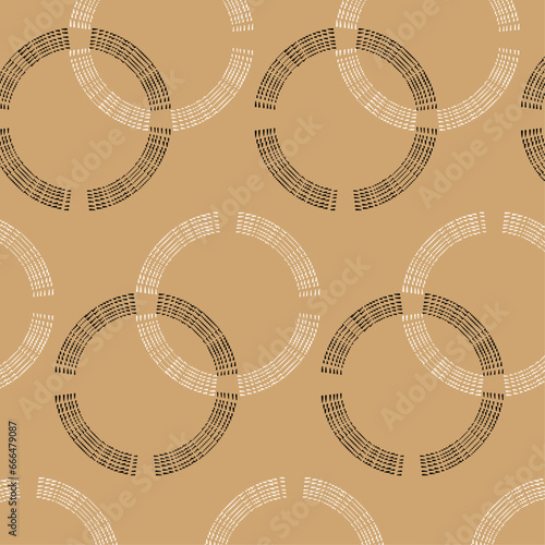 Seamless abstract pattern with dotted circles on beige background. For fabric banners surface design packaging wrapping paper wallpaper Vector illustration