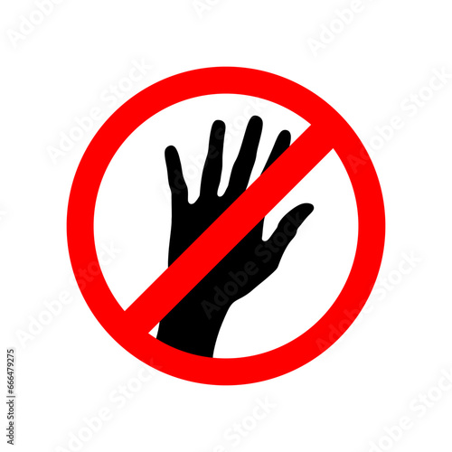 Prohibited hand sign, no entry, don't touch, don't press, prohibited, icon isolated. Vector illustration