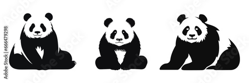 Fototapeta Naklejka Na Ścianę i Meble -  Set big cute panda silhouette logo in flat style isolated. Vector illustration