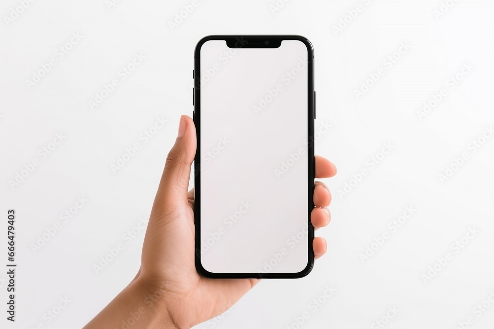 Young Woman Holding Blank Phone Screen at Home Young Woman Holding Blank Phone Screen at Home