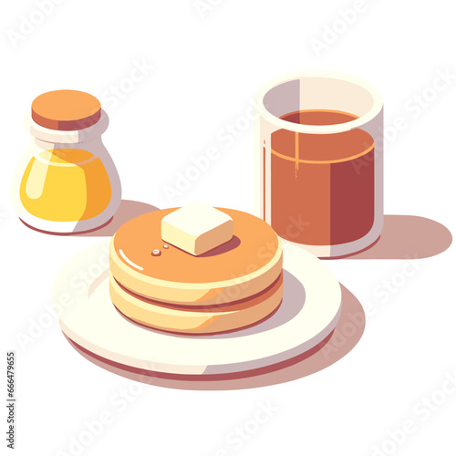 breakfast have a pancake with honey and Americano coffee vector cartoon isolated