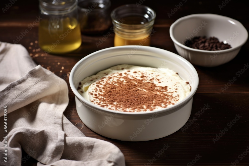 tiramisu preparation featuring a bowl of mascarpone cheese tiramisu preparation featuring a bowl of mascarpone cheese