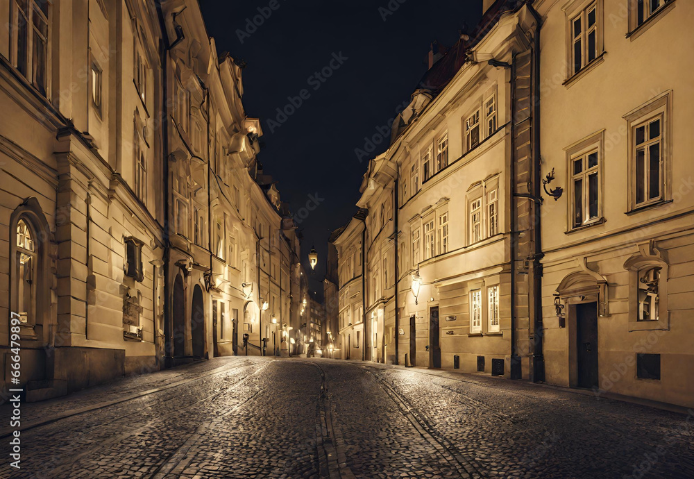Fototapeta premium Historic Streets of Prague by Night.