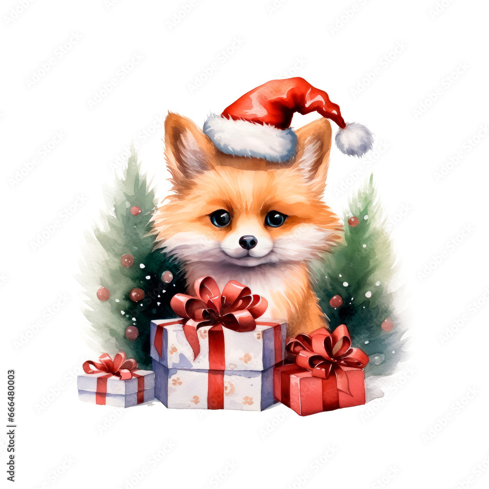 Christmas fox watercolor illustration Christmas fox watercolor illustration
