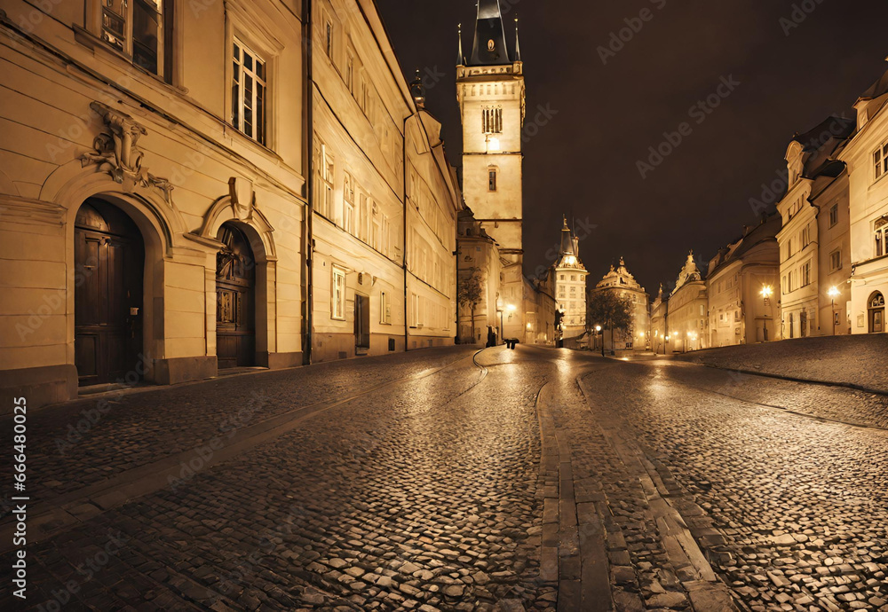 Historic Streets of Prague by Night.