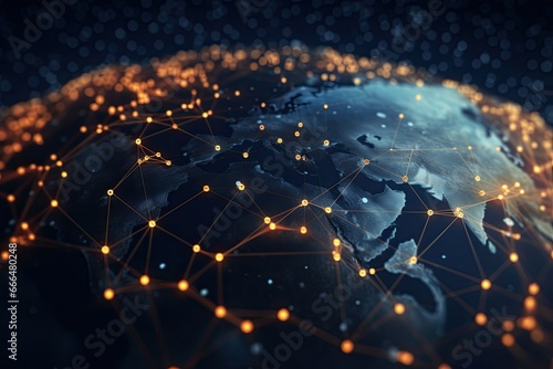 Global network connection over the world. 3d rendering toned image double exposure, Global network connection. Futuristic technology background. 3D rendering, AI Generated