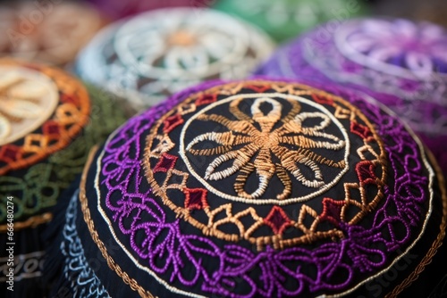a close-up of a traditional kippah in different colors