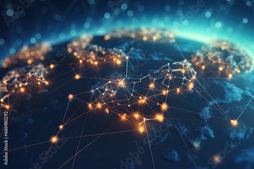 Global network connection over planet Earth. 3d rendering toned image, Global network connection and technology background. 3d rendering toned image, AI Generated